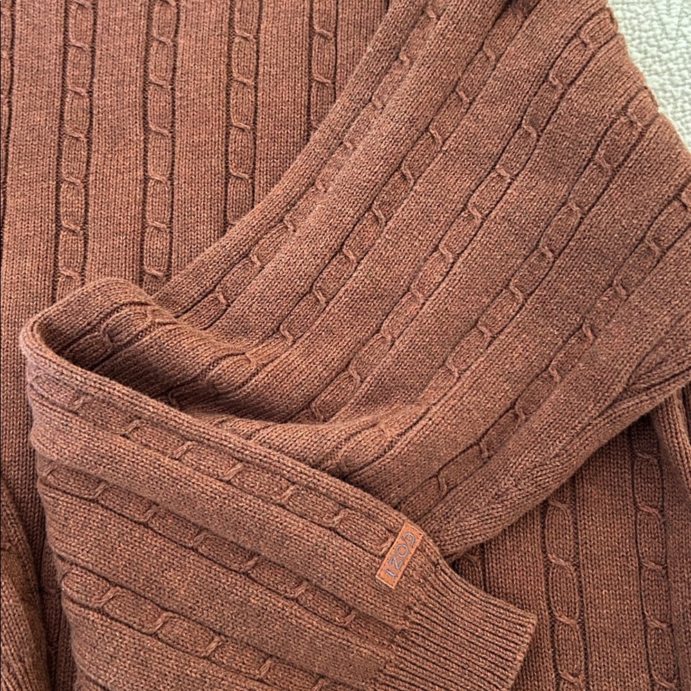 IZOD Vintage Men's Rust Cable Knit Sweater 100% Cotton - Picture 2 of 4